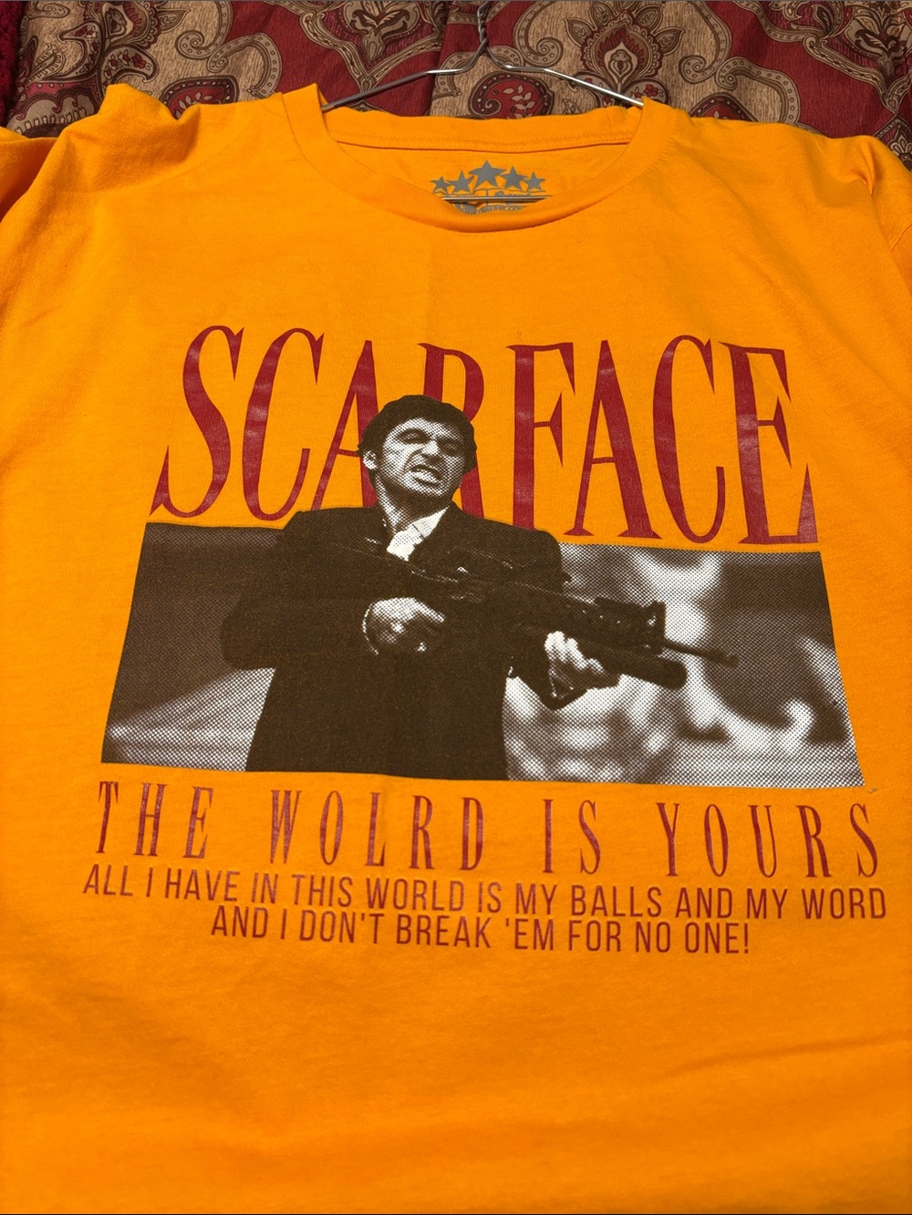 Orange Scarface Graphic Tee with red Print